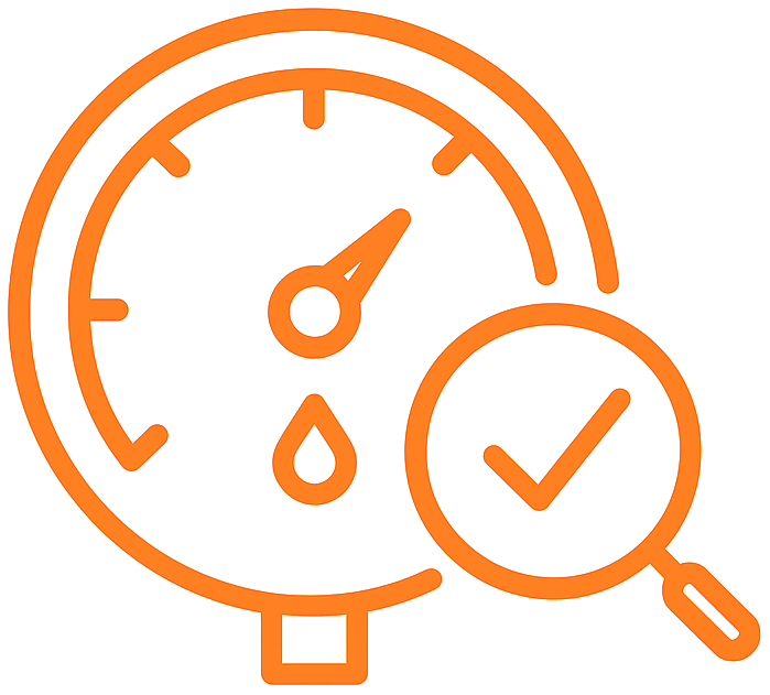 Icon of a gauge and checkmark